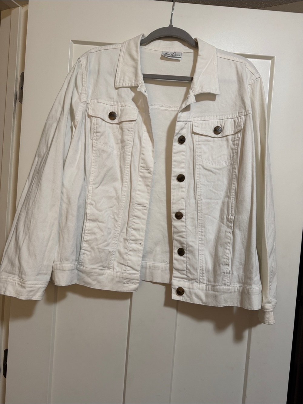 White Denim Jacket with Button-Front Detail - Women